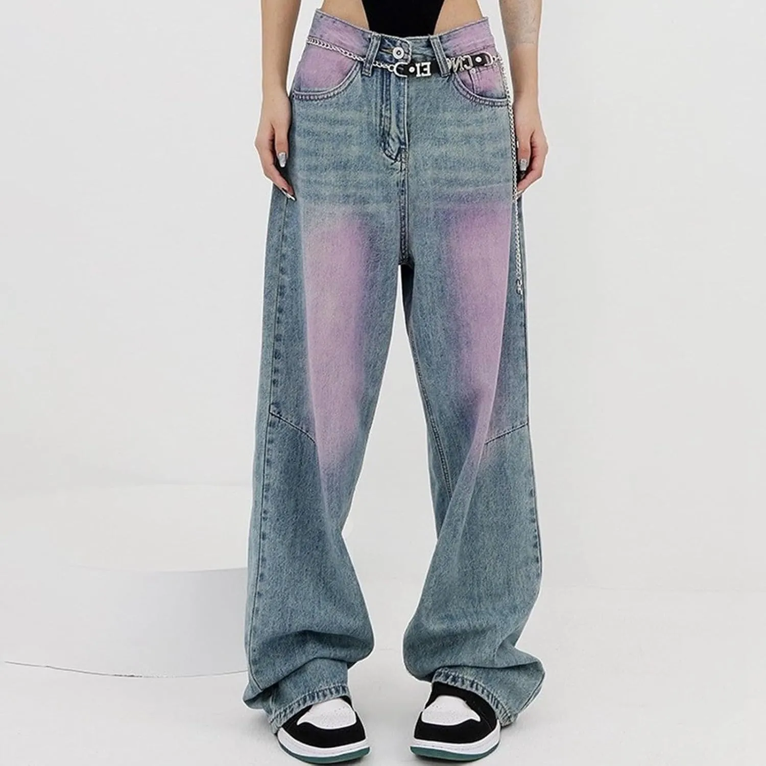 sdbrld Boyfriend Barrel Jeans Women,Womens Baggy Mid Rise Jeans Wide Leg Y2k Denim Harem Cropped Pant Vintage Barrel Jeans