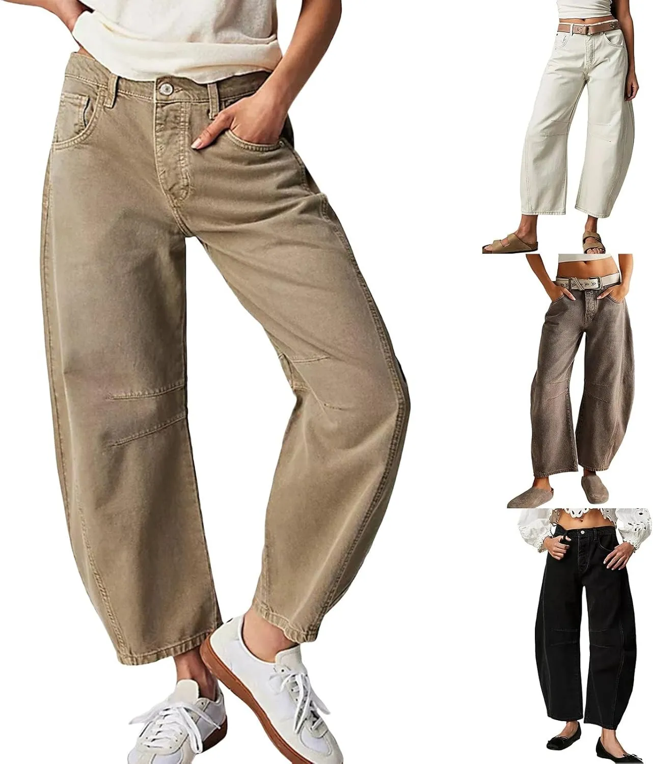 sdbrld Boyfriend Barrel Jeans Women,Womens Baggy Mid Rise Jeans Wide Leg Y2k Denim Harem Cropped Pant Vintage Barrel Jeans