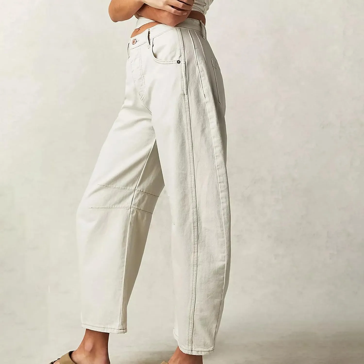 sdbrld Boyfriend Barrel Jeans Women,Womens Baggy Mid Rise Jeans Wide Leg Y2k Denim Harem Cropped Pant Vintage Barrel Jeans