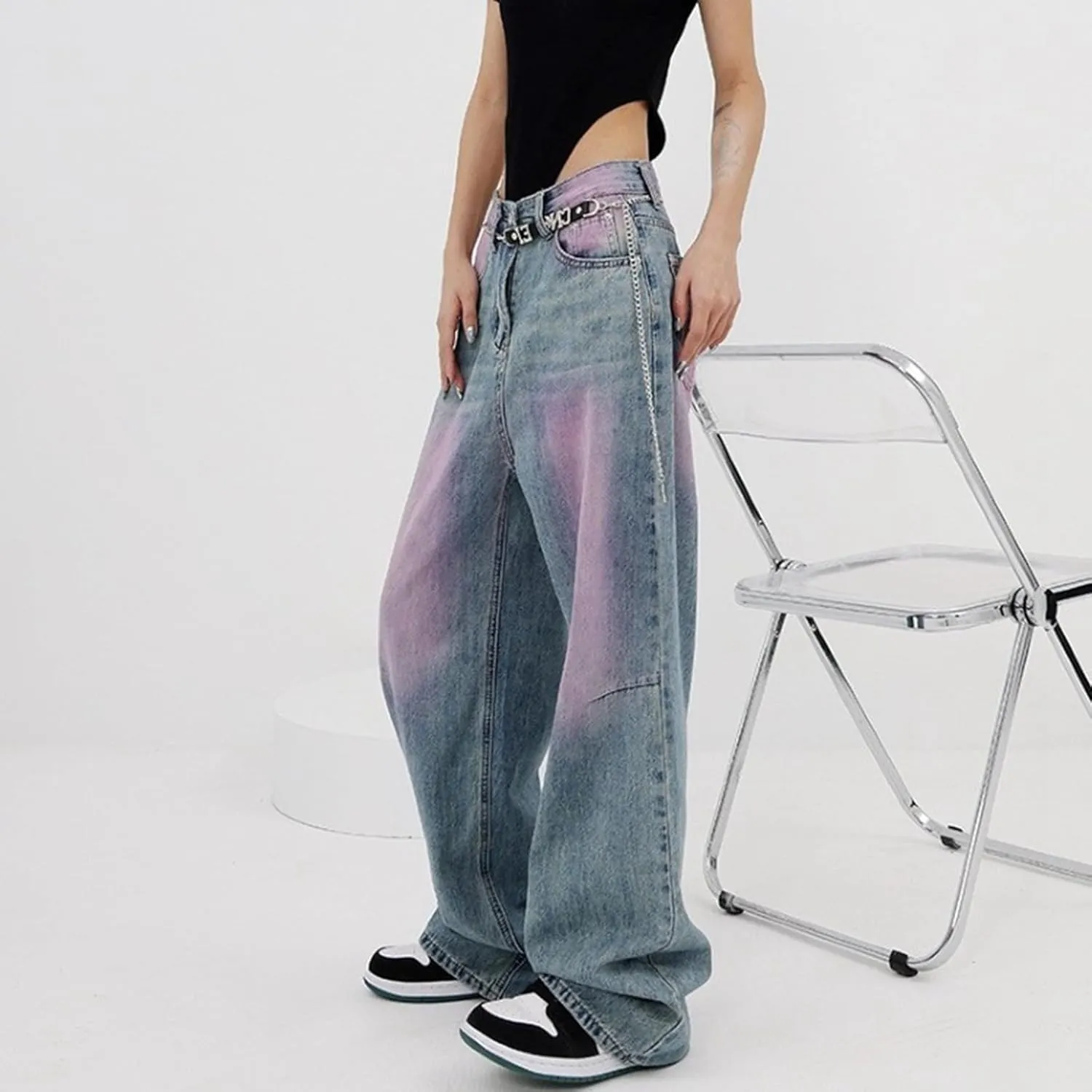 sdbrld Boyfriend Barrel Jeans Women,Womens Baggy Mid Rise Jeans Wide Leg Y2k Denim Harem Cropped Pant Vintage Barrel Jeans