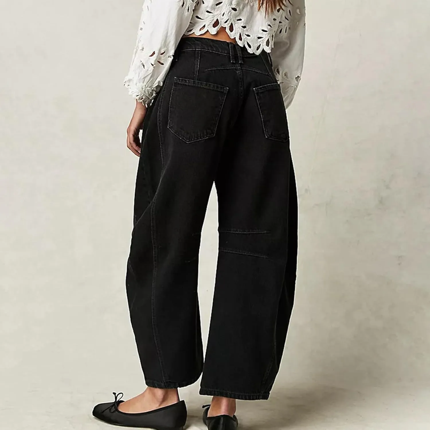 sdbrld Boyfriend Barrel Jeans Women,Womens Baggy Mid Rise Jeans Wide Leg Y2k Denim Harem Cropped Pant Vintage Barrel Jeans