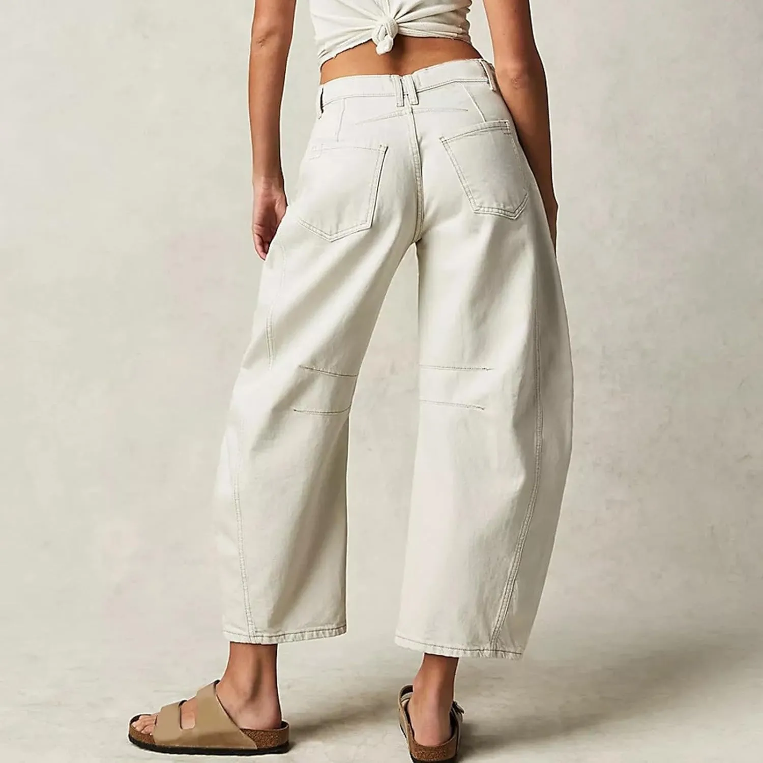 sdbrld Boyfriend Barrel Jeans Women,Womens Baggy Mid Rise Jeans Wide Leg Y2k Denim Harem Cropped Pant Vintage Barrel Jeans