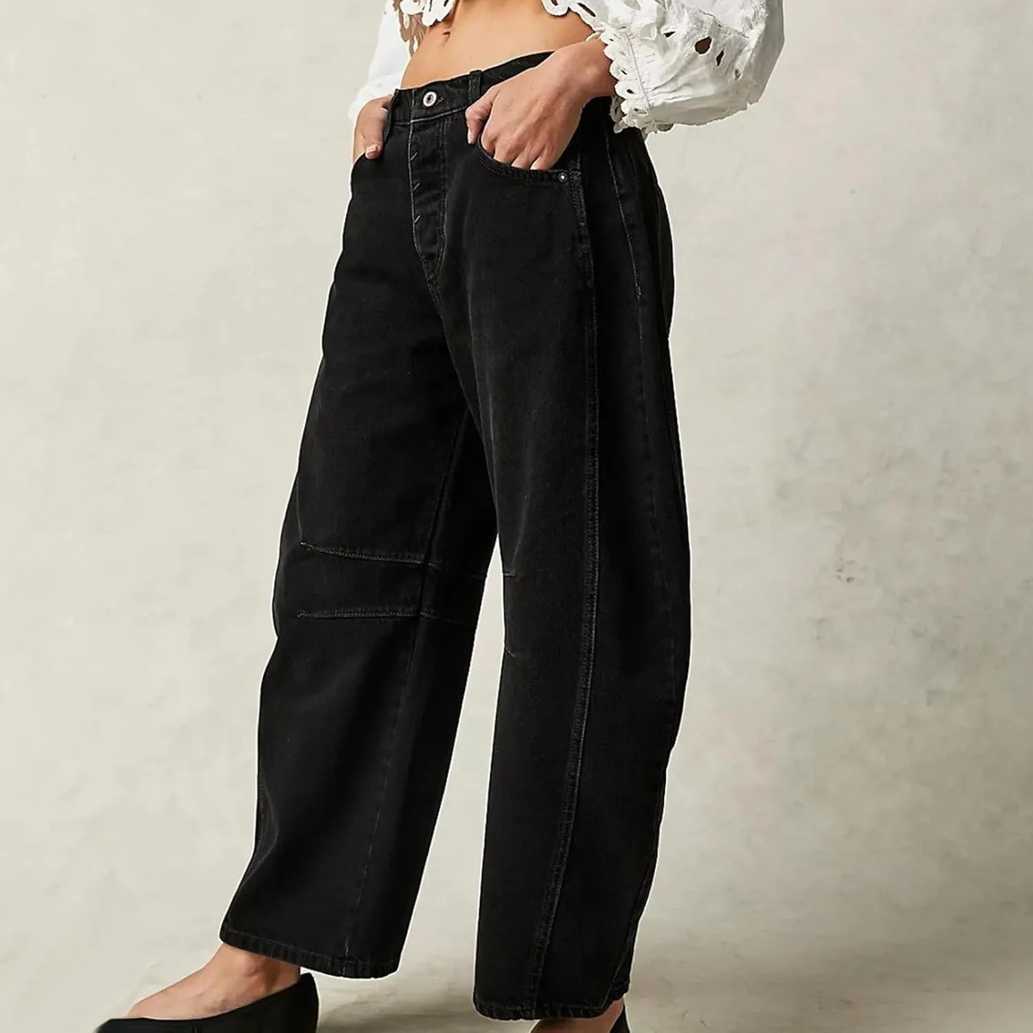 sdbrld Boyfriend Barrel Jeans Women,Womens Baggy Mid Rise Jeans Wide Leg Y2k Denim Harem Cropped Pant Vintage Barrel Jeans