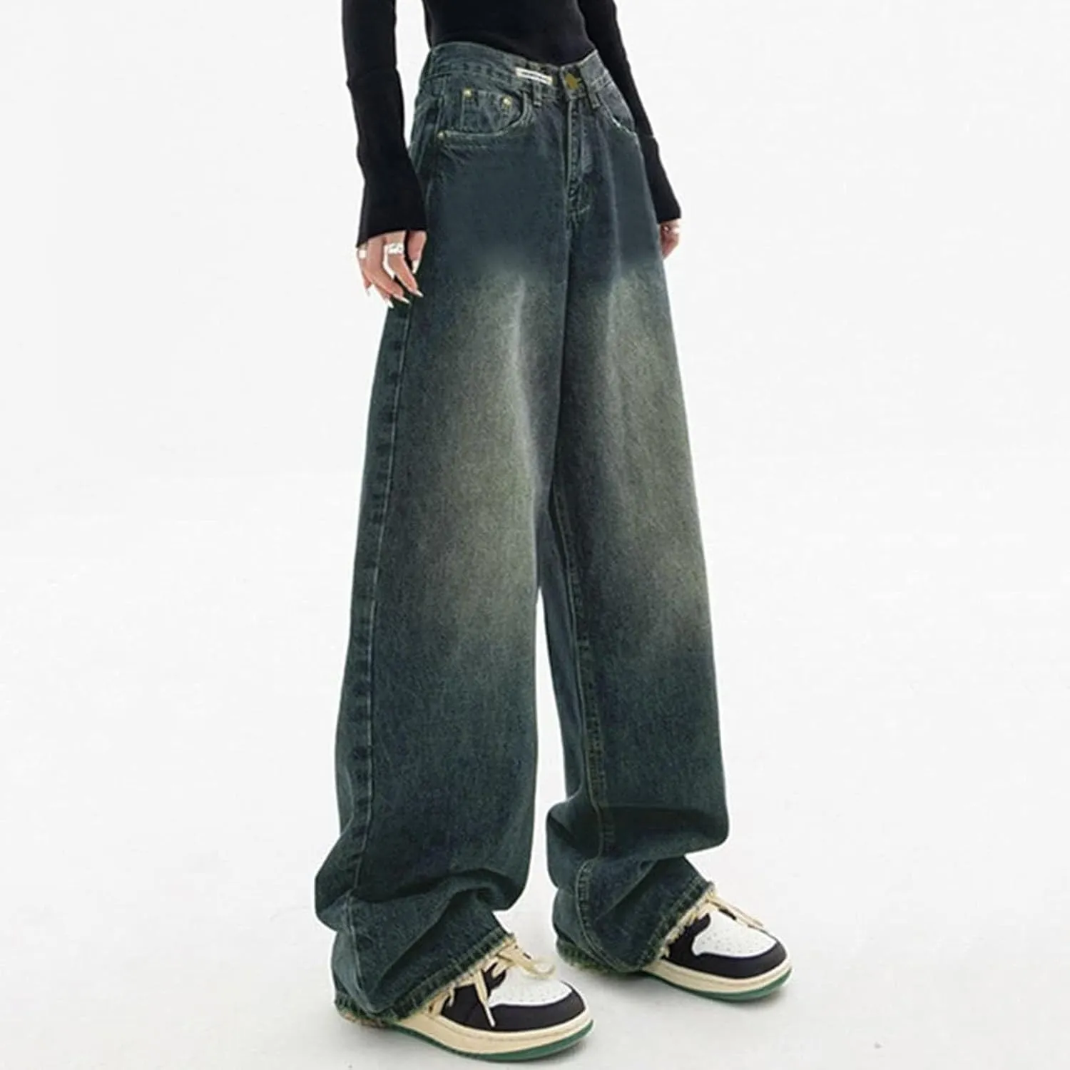 sdbrld Jeans for Women Baggy Mid Rise Barrel Jeans Wide Leg Mid Waist Cropped Denim Pants Y2k Boyfriend Jeans with Pockets