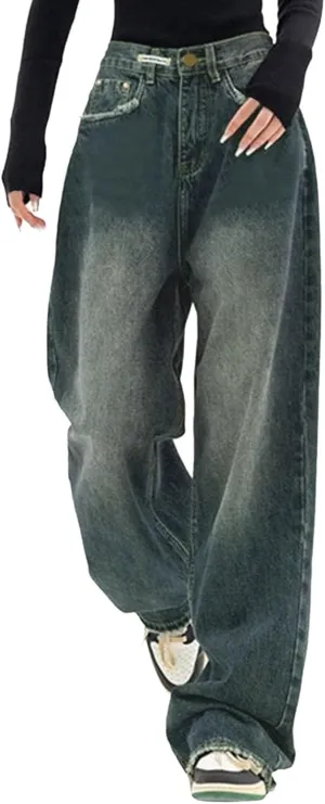 sdbrld Jeans for Women Baggy Mid Rise Barrel Jeans Wide Leg Mid Waist Cropped Denim Pants Y2k Boyfriend Jeans with Pockets