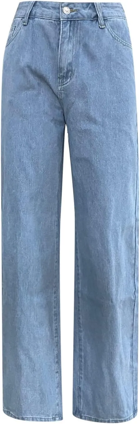 sdbrld Jeans for Women Baggy Mid Rise Barrel Jeans Wide Leg Mid Waist Cropped Denim Pants Y2k Boyfriend Jeans with Pockets