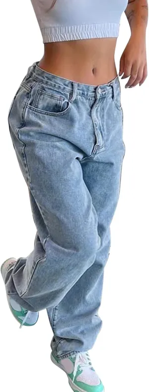 sdbrld Jeans for Women Baggy Mid Rise Barrel Jeans Wide Leg Mid Waist Cropped Denim Pants Y2k Boyfriend Jeans with Pockets