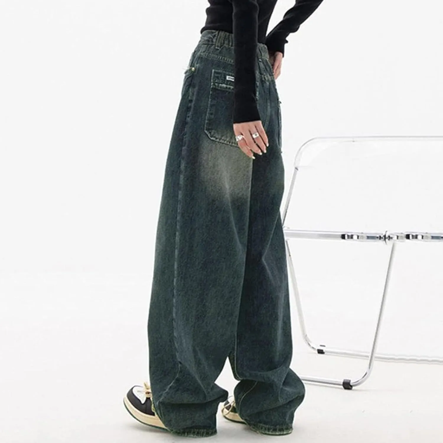 sdbrld Jeans for Women Baggy Mid Rise Barrel Jeans Wide Leg Mid Waist Cropped Denim Pants Y2k Boyfriend Jeans with Pockets