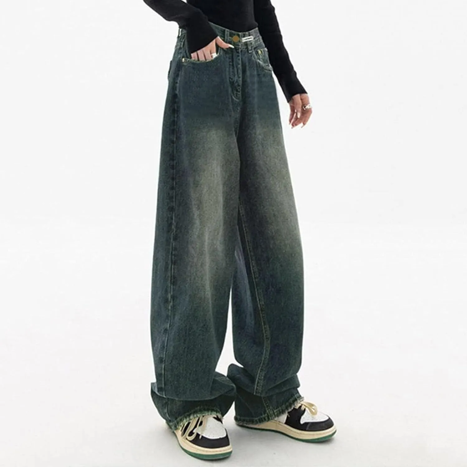 sdbrld Jeans for Women Baggy Mid Rise Barrel Jeans Wide Leg Mid Waist Cropped Denim Pants Y2k Boyfriend Jeans with Pockets