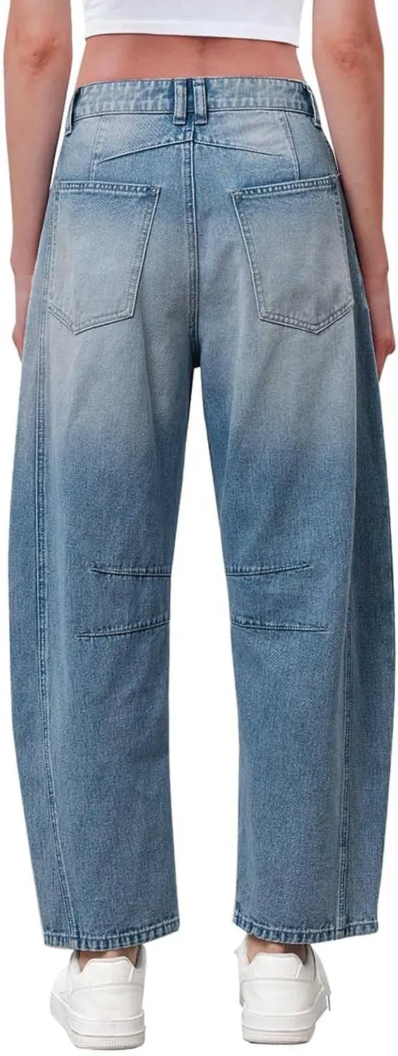sdbrld Jeans for Women Baggy,Womens Mid Rise Jeans Wide Leg Loose Boyfriend Denim Harem Cropped Pant Vintage Barrel Jeans Y2k