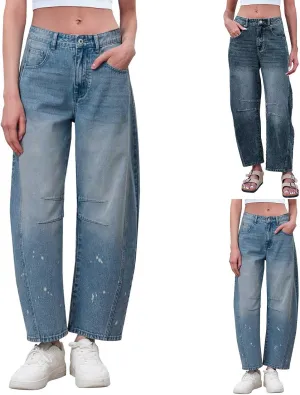 sdbrld Jeans for Women Baggy,Womens Mid Rise Jeans Wide Leg Loose Boyfriend Denim Harem Cropped Pant Vintage Barrel Jeans Y2k