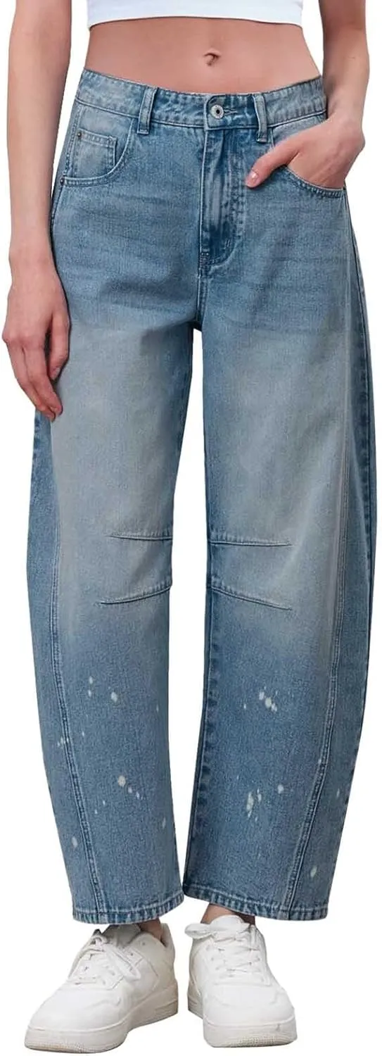 sdbrld Jeans for Women Baggy,Womens Mid Rise Jeans Wide Leg Loose Boyfriend Denim Harem Cropped Pant Vintage Barrel Jeans Y2k