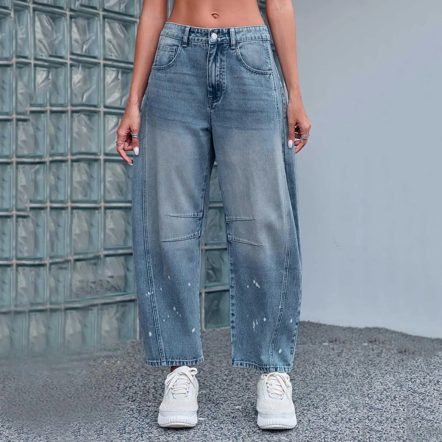 sdbrld Jeans for Women Baggy,Womens Mid Rise Jeans Wide Leg Loose Boyfriend Denim Harem Cropped Pant Vintage Barrel Jeans Y2k
