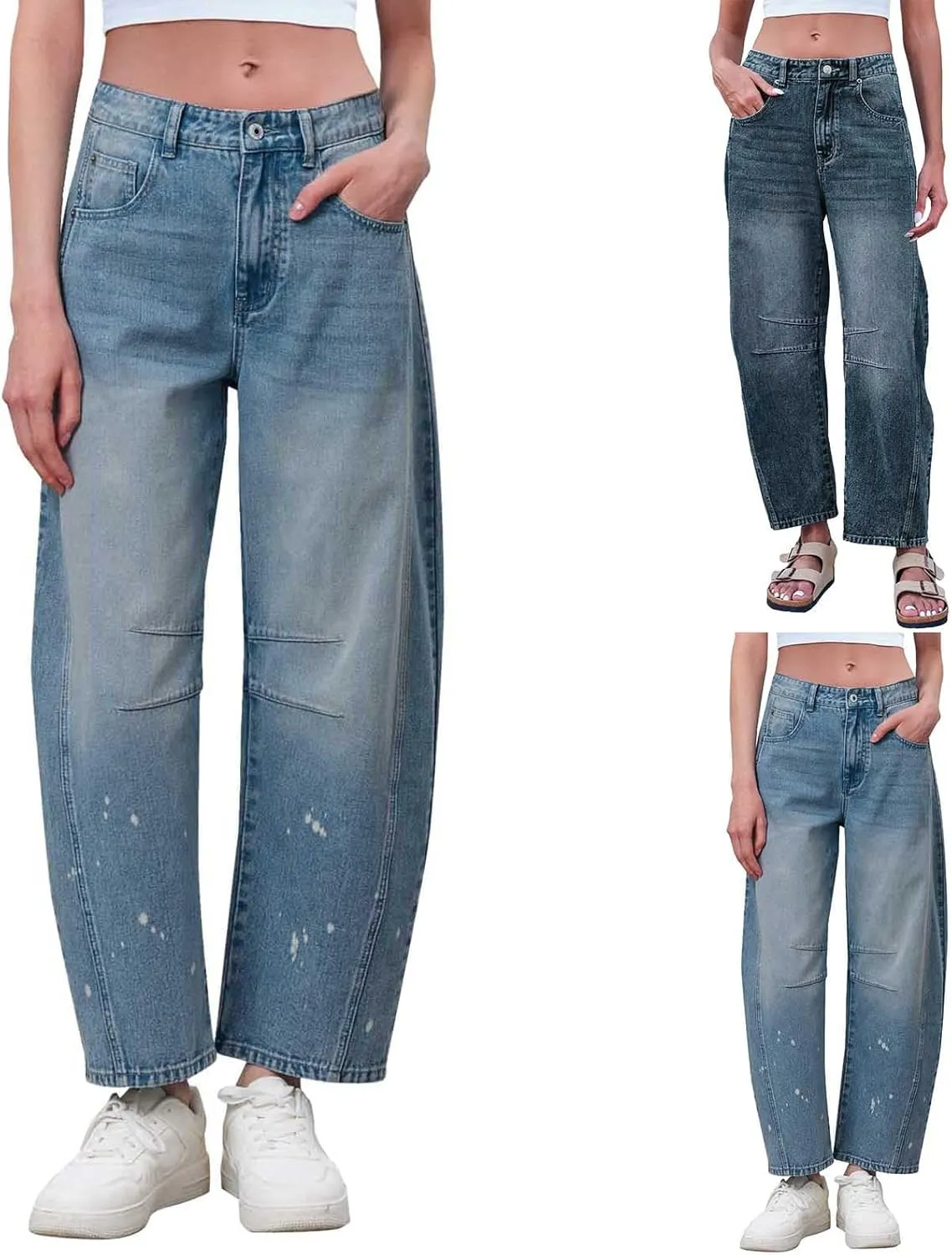 sdbrld Jeans for Women Baggy,Womens Mid Rise Jeans Wide Leg Loose Boyfriend Denim Harem Cropped Pant Vintage Barrel Jeans Y2k