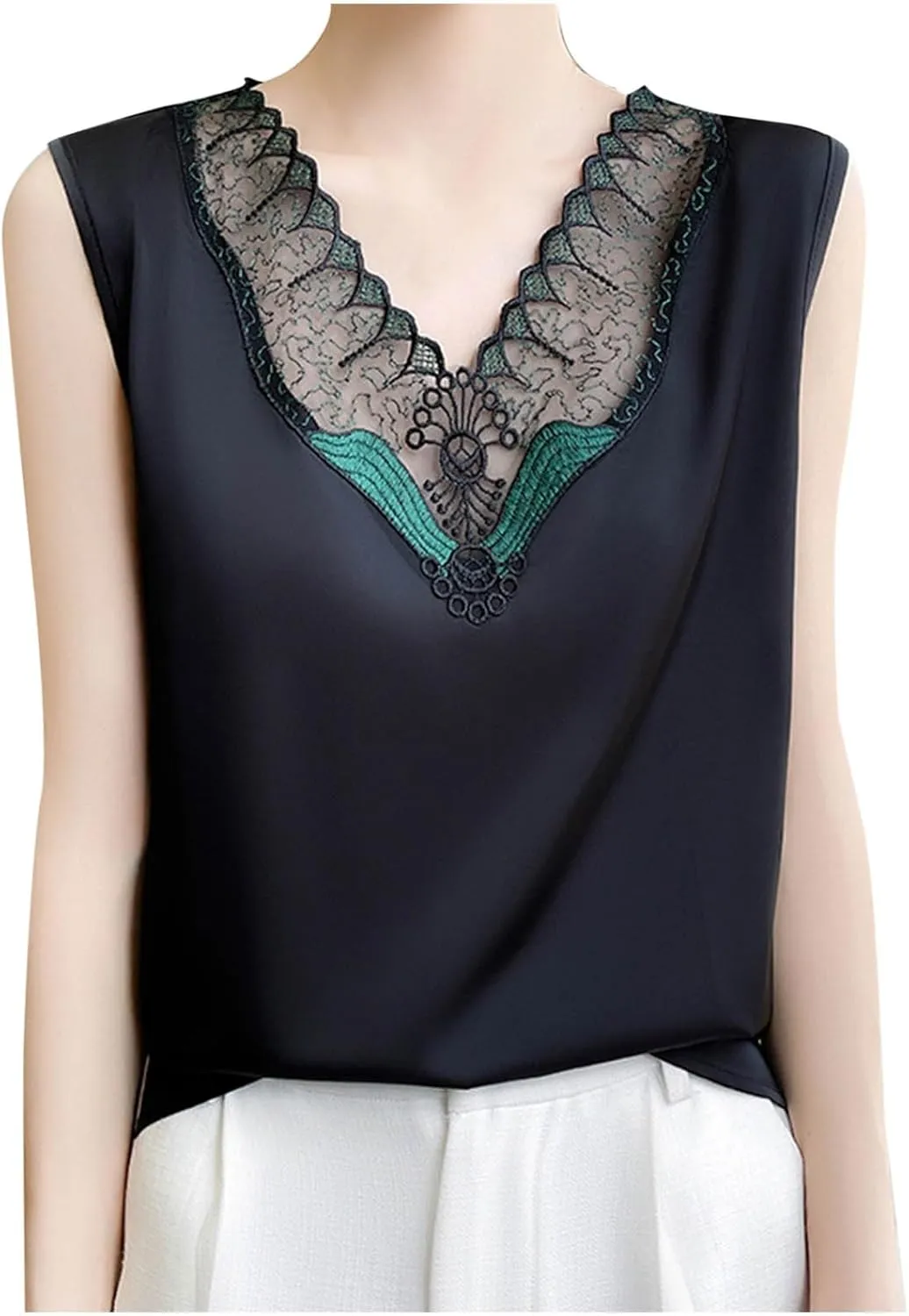 Sexy Summer Tank Top for Women Lace Trim Sleeveless Cami V Neck Casual Dressy Camisole Loungewear Sleepwear