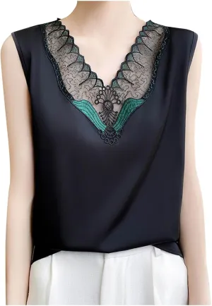 Sexy Summer Tank Top for Women Lace Trim Sleeveless Cami V Neck Casual Dressy Camisole Loungewear Sleepwear