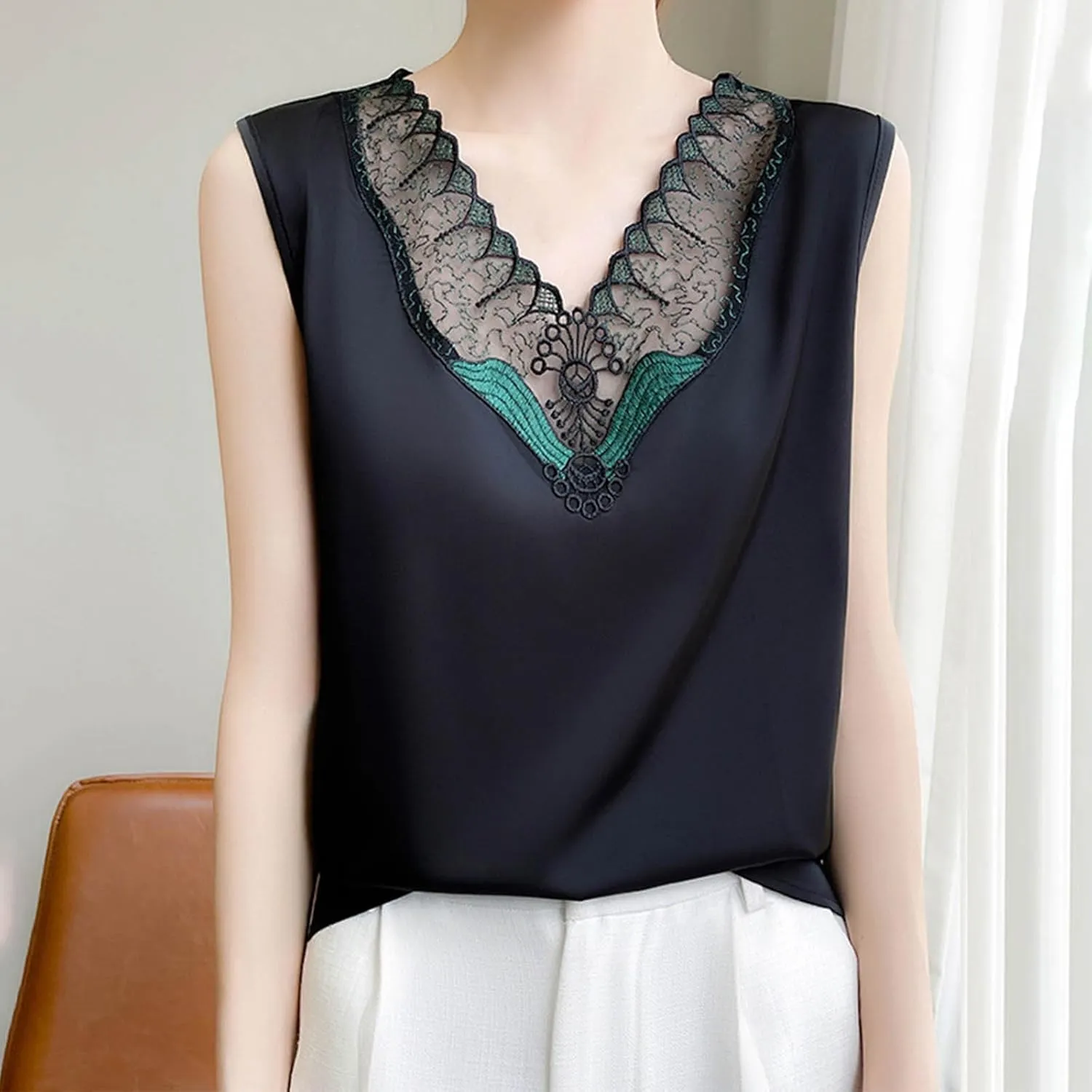 Sexy Summer Tank Top for Women Lace Trim Sleeveless Cami V Neck Casual Dressy Camisole Loungewear Sleepwear