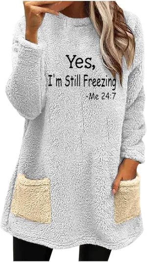 Sherpa Sweatshirts For Women Trendy 2024 Warm Fall Winter Fuzzy Fleece Pullover Tops Cute Sweater Loungewear