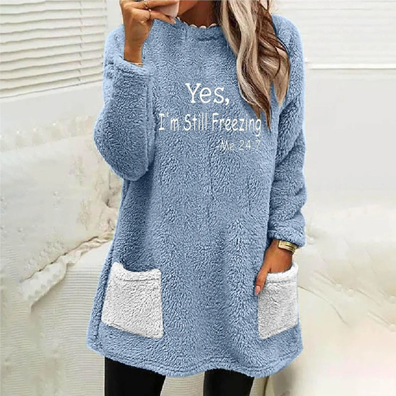 Sherpa Sweatshirts For Women Trendy 2024 Warm Fall Winter Fuzzy Fleece Pullover Tops Cute Sweater Loungewear