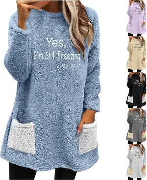 Sherpa Sweatshirts For Women Trendy 2024 Warm Fall Winter Fuzzy Fleece Pullover Tops Cute Sweater Loungewear