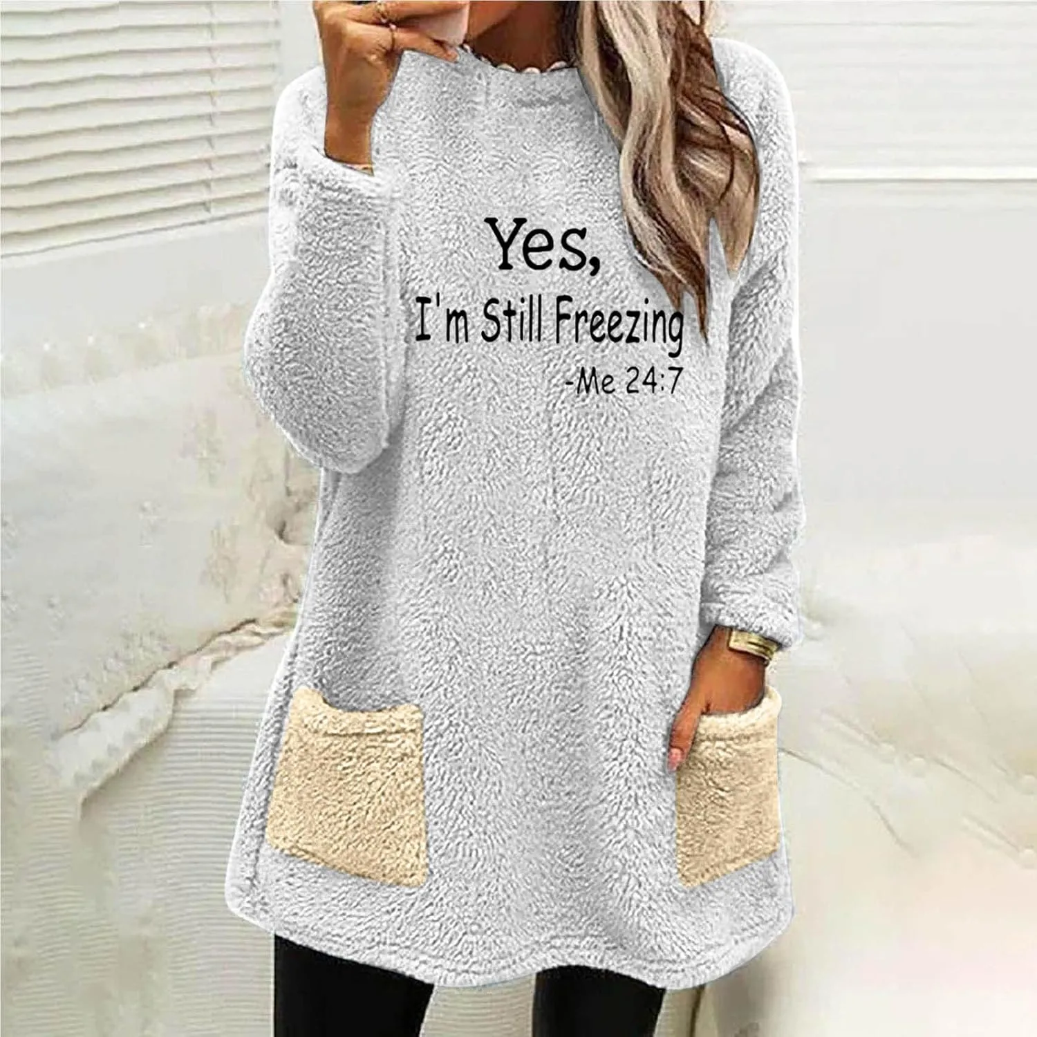 Sherpa Sweatshirts For Women Trendy 2024 Warm Fall Winter Fuzzy Fleece Pullover Tops Cute Sweater Loungewear