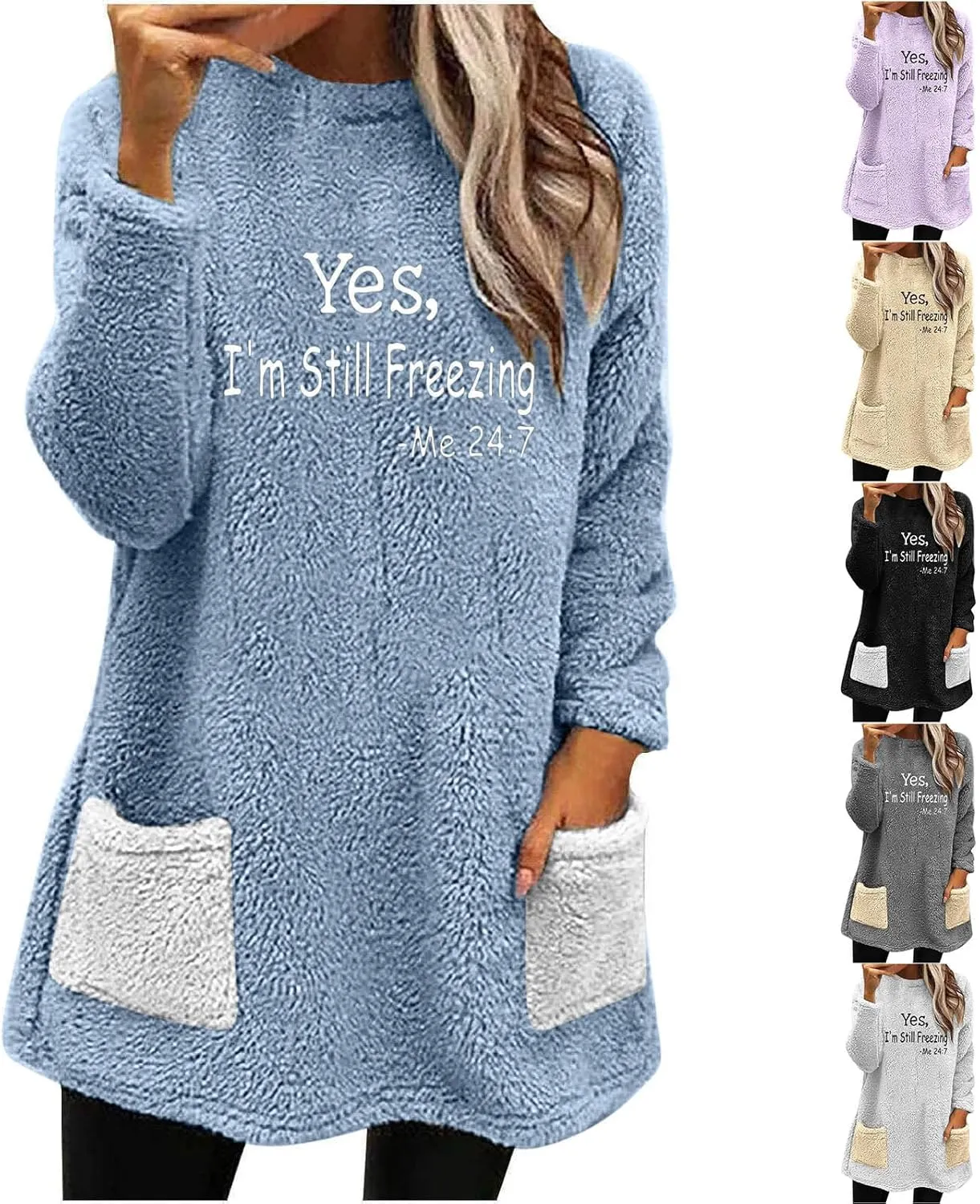 Sherpa Sweatshirts For Women Trendy 2024 Warm Fall Winter Fuzzy Fleece Pullover Tops Cute Sweater Loungewear