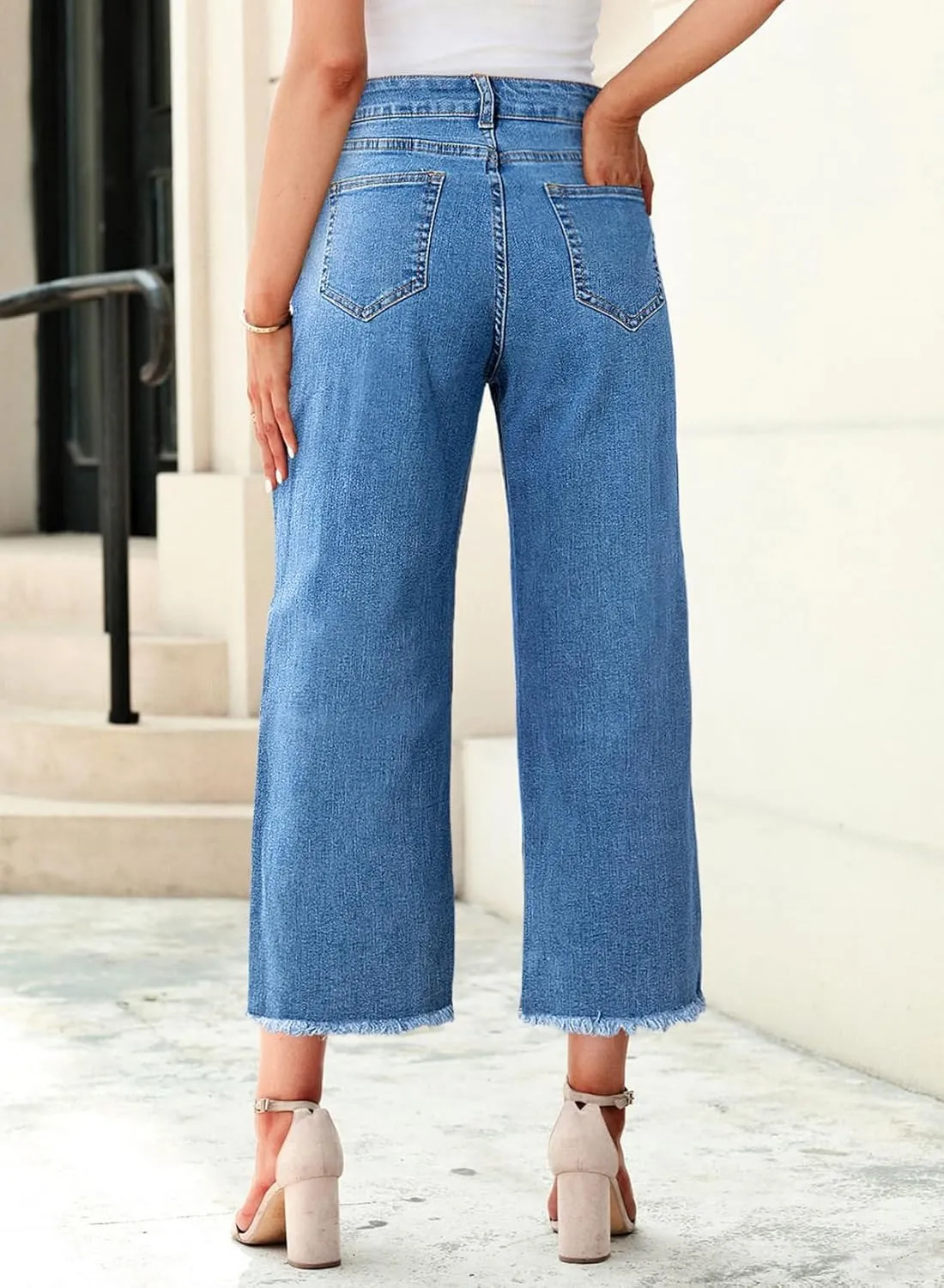Sidefeel Women's Jeans High Waisted Wide Leg Loose Fit Straight Leg Zimbaplatinum Cropped Denim Pants