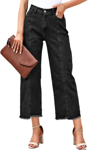 Sidefeel Women's Jeans High Waisted Wide Leg Loose Fit Straight Leg Zimbaplatinum Cropped Denim Pants