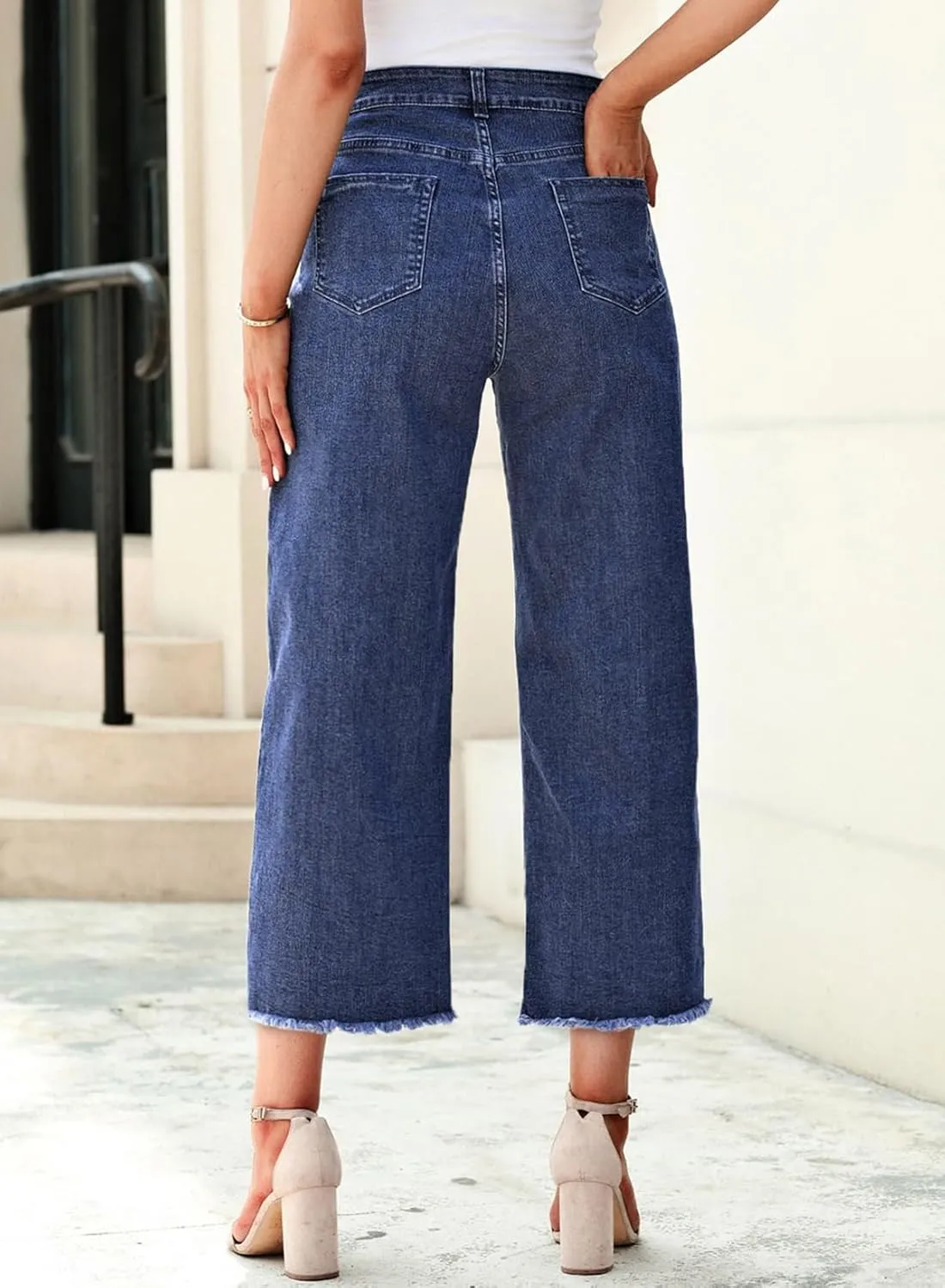 Sidefeel Women's Jeans High Waisted Wide Leg Loose Fit Straight Leg Zimbaplatinum Cropped Denim Pants