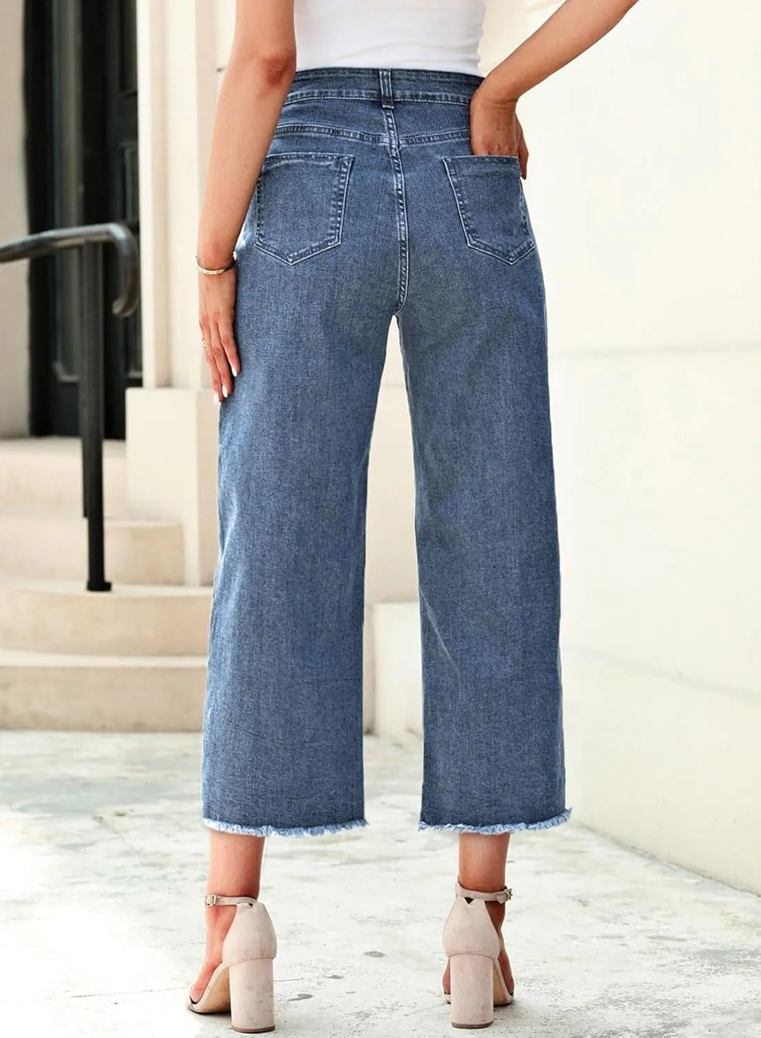 Sidefeel Women's Jeans High Waisted Wide Leg Loose Fit Straight Leg Zimbaplatinum Cropped Denim Pants