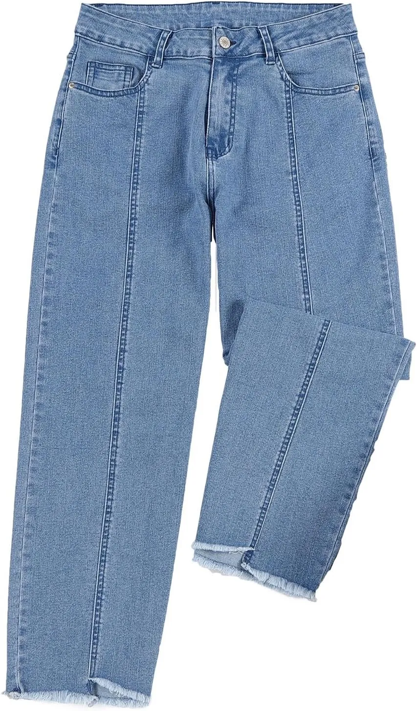 Sidefeel Women's Jeans High Waisted Wide Leg Loose Fit Straight Leg Zimbaplatinum Cropped Denim Pants