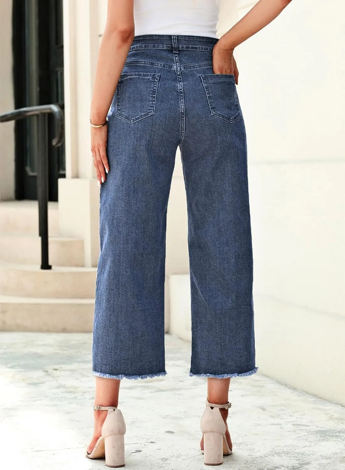 Sidefeel Women's Jeans High Waisted Wide Leg Loose Fit Straight Leg Zimbaplatinum Cropped Denim Pants