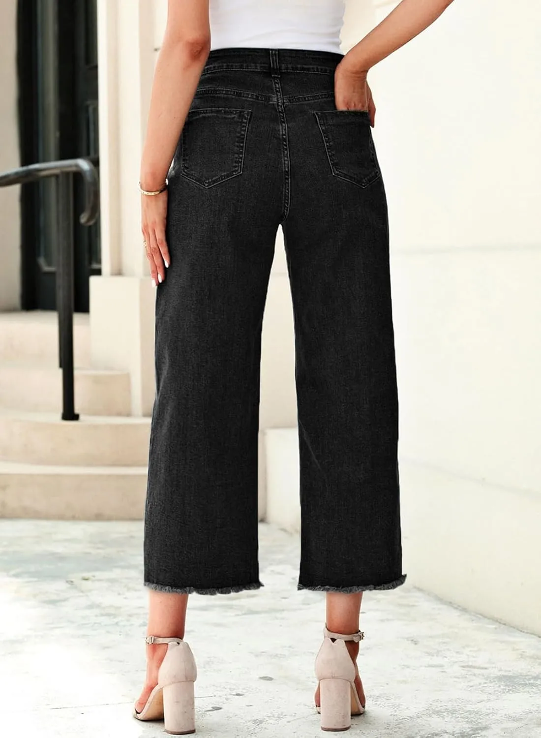 Sidefeel Women's Jeans High Waisted Wide Leg Loose Fit Straight Leg Zimbaplatinum Cropped Denim Pants