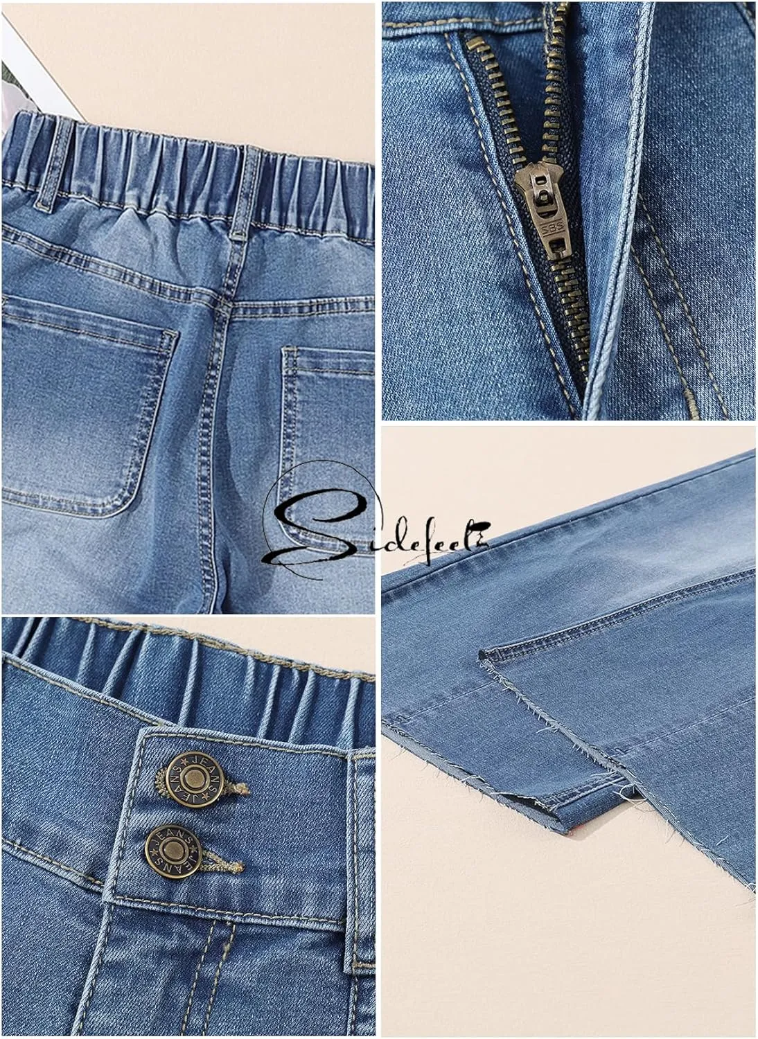 Sidefeel Womens Wide Leg Jeans High Waisted Stretch Loose Fit Button Denim Capri Pants
