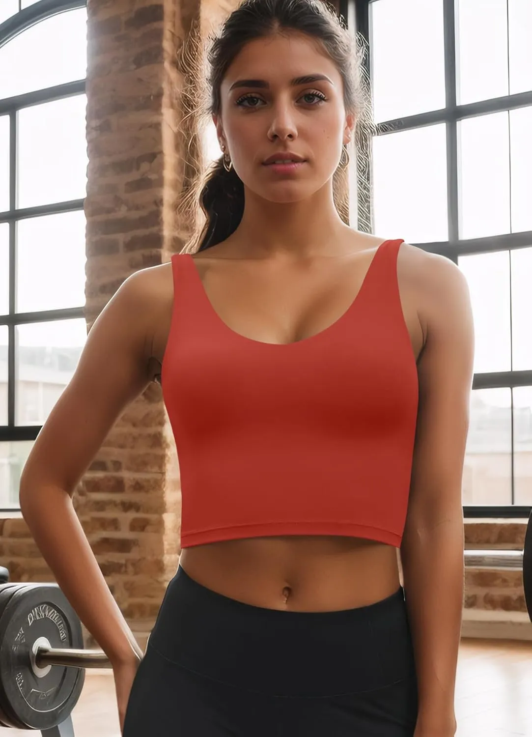 SIGNEALA Sports Bras for Women Longline - V Neck Padded Crop Top with Built-in Bra for Workout Yoga Gym 2 Pack
