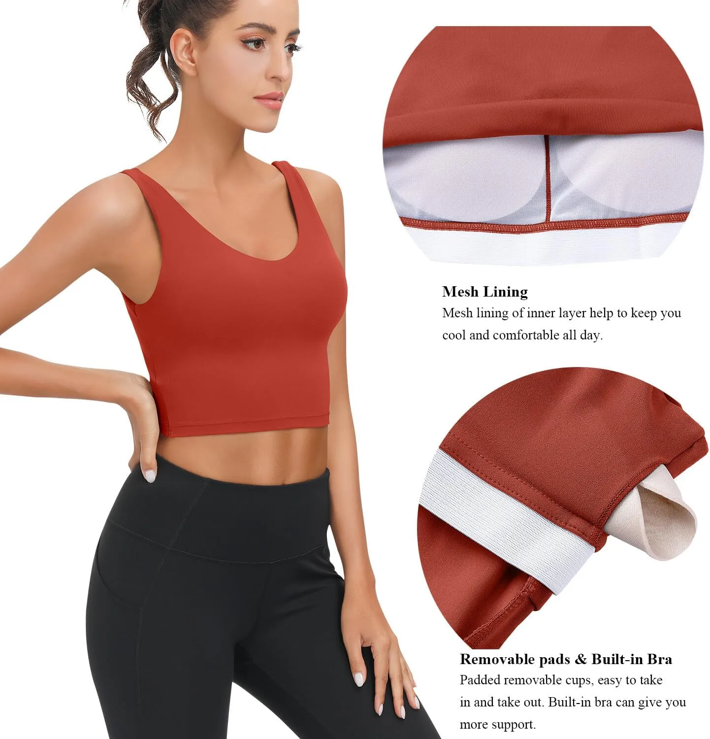 SIGNEALA Sports Bras for Women Longline - V Neck Padded Crop Top with Built-in Bra for Workout Yoga Gym 2 Pack