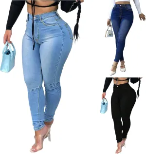 Skinny Jeans for Women Stretchy Butt Lifting High Waisted Jeans Trendy Tummy Control Summer Denim Leggings with Pockets
