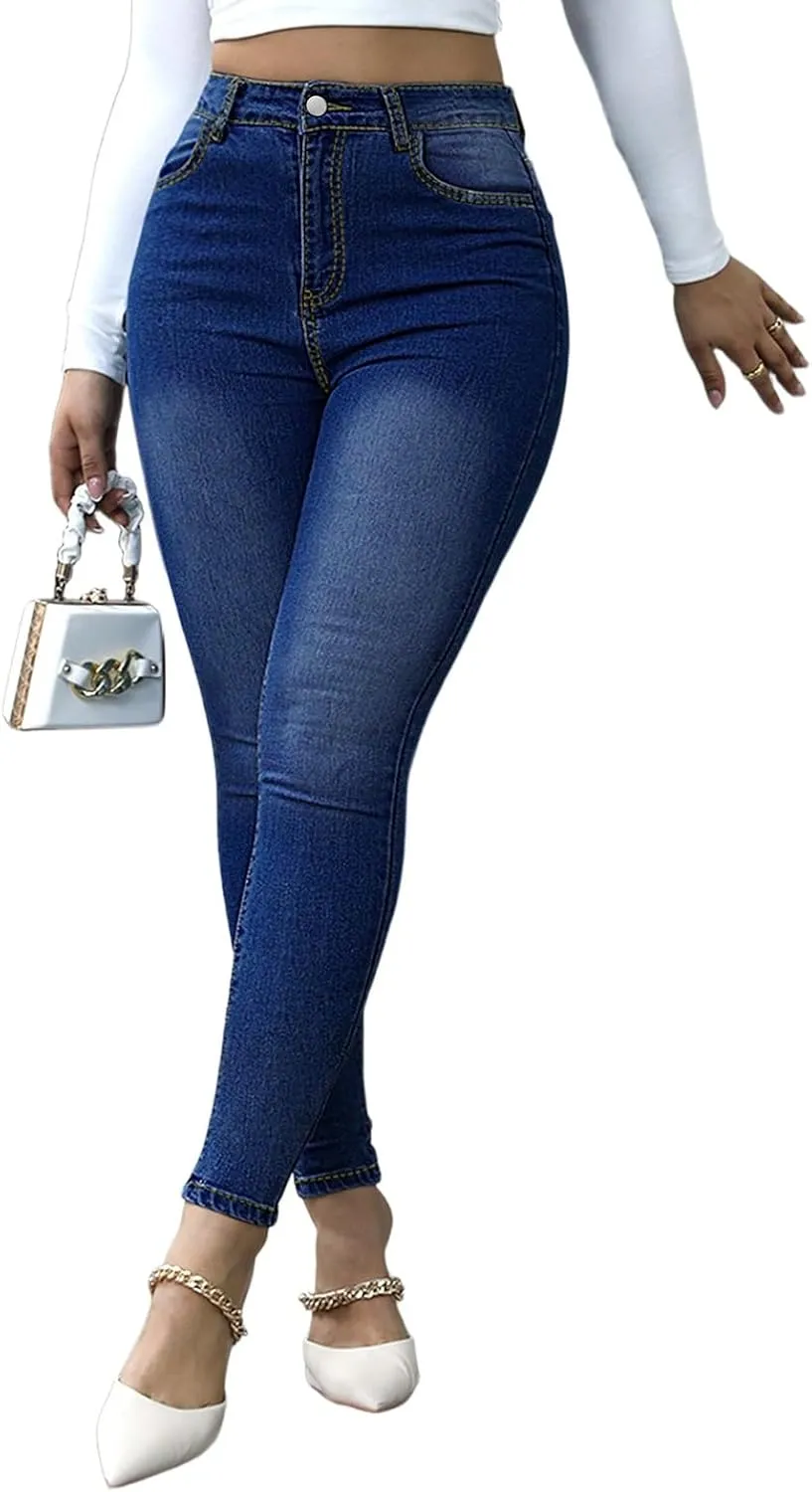 Skinny Jeans for Women Stretchy Butt Lifting High Waisted Jeans Trendy Tummy Control Summer Denim Leggings with Pockets