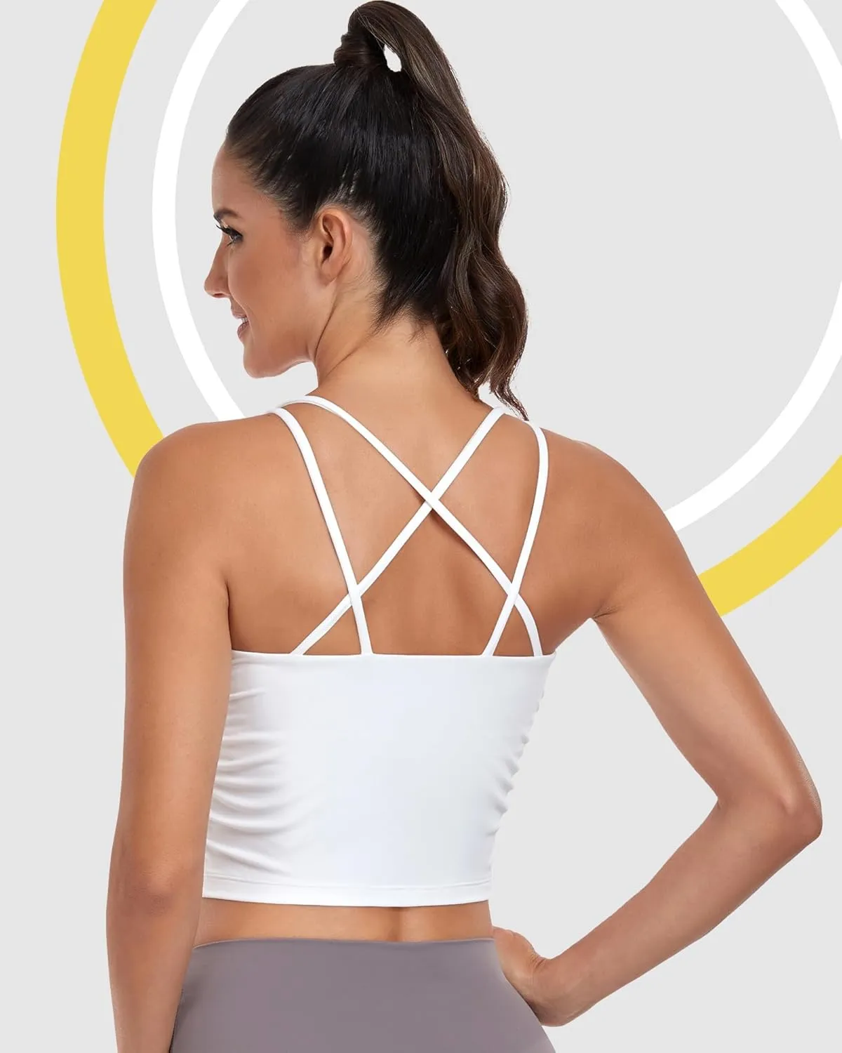 Sport Bra Tank Tops for Women,Ruched Criss Cross Back Longline Wirefree Workout Crop Tops Yoga Bra