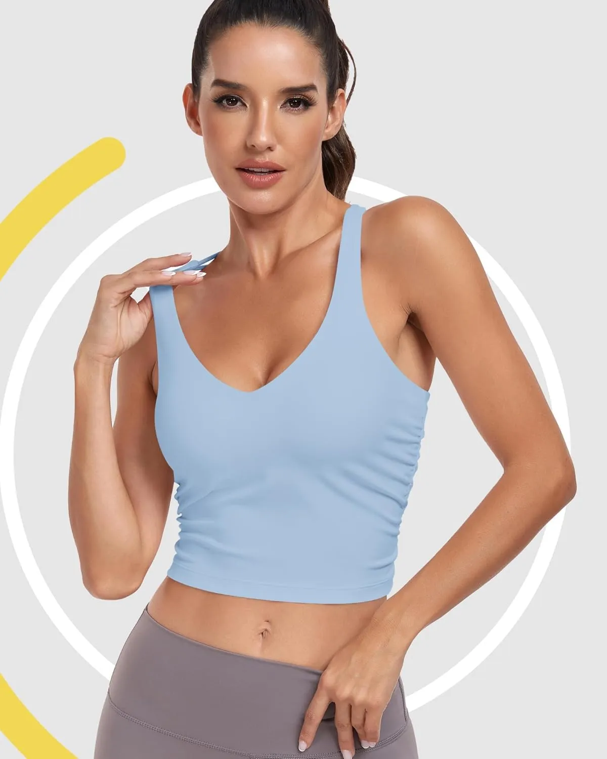 Sport Bra Tank Tops for Women,Ruched Criss Cross Back Longline Wirefree Workout Crop Tops Yoga Bra