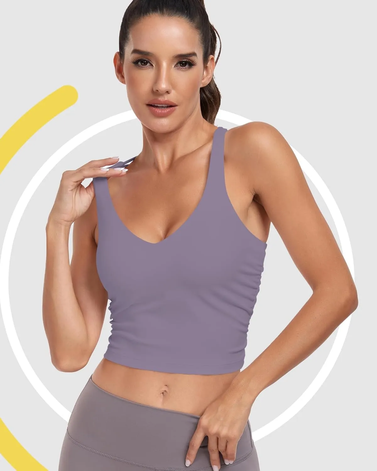 Sport Bra Tank Tops for Women,Ruched Criss Cross Back Longline Wirefree Workout Crop Tops Yoga Bra