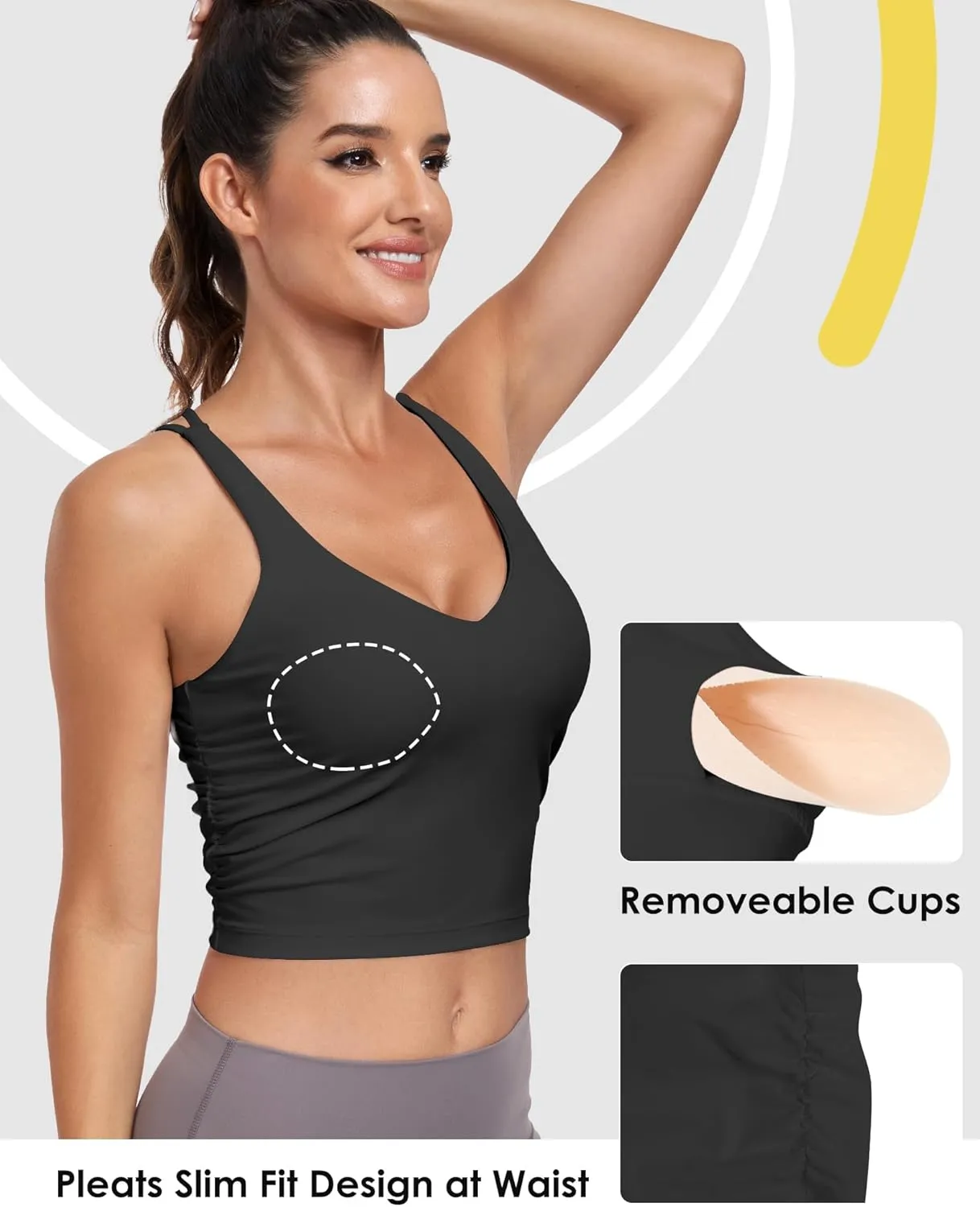 Sport Bra Tank Tops for Women,Ruched Criss Cross Back Longline Wirefree Workout Crop Tops Yoga Bra
