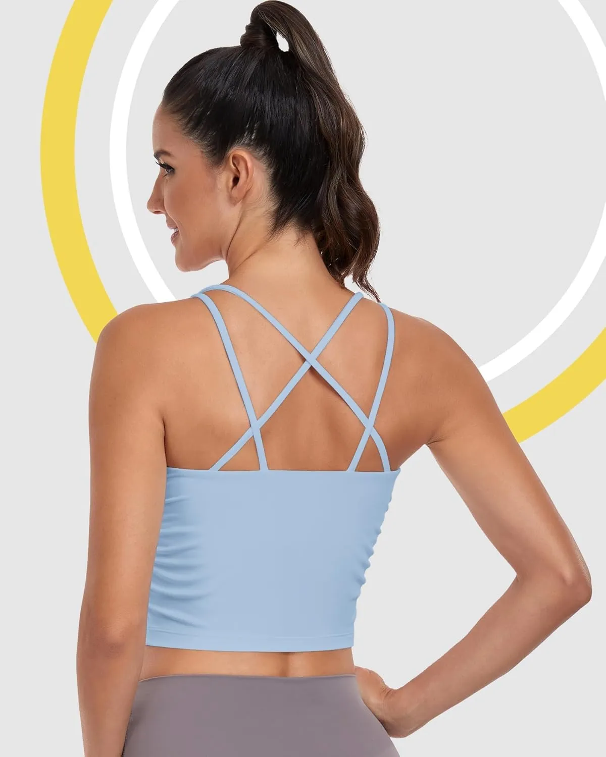 Sport Bra Tank Tops for Women,Ruched Criss Cross Back Longline Wirefree Workout Crop Tops Yoga Bra