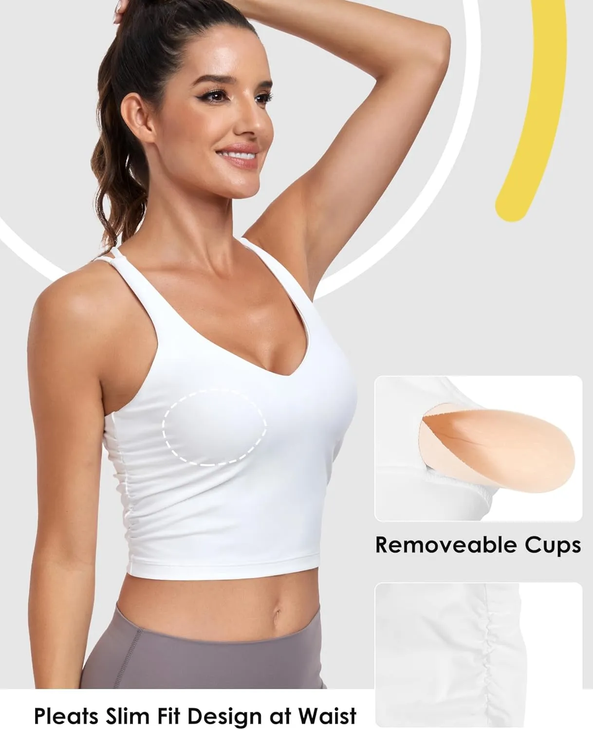 Sport Bra Tank Tops for Women,Ruched Criss Cross Back Longline Wirefree Workout Crop Tops Yoga Bra