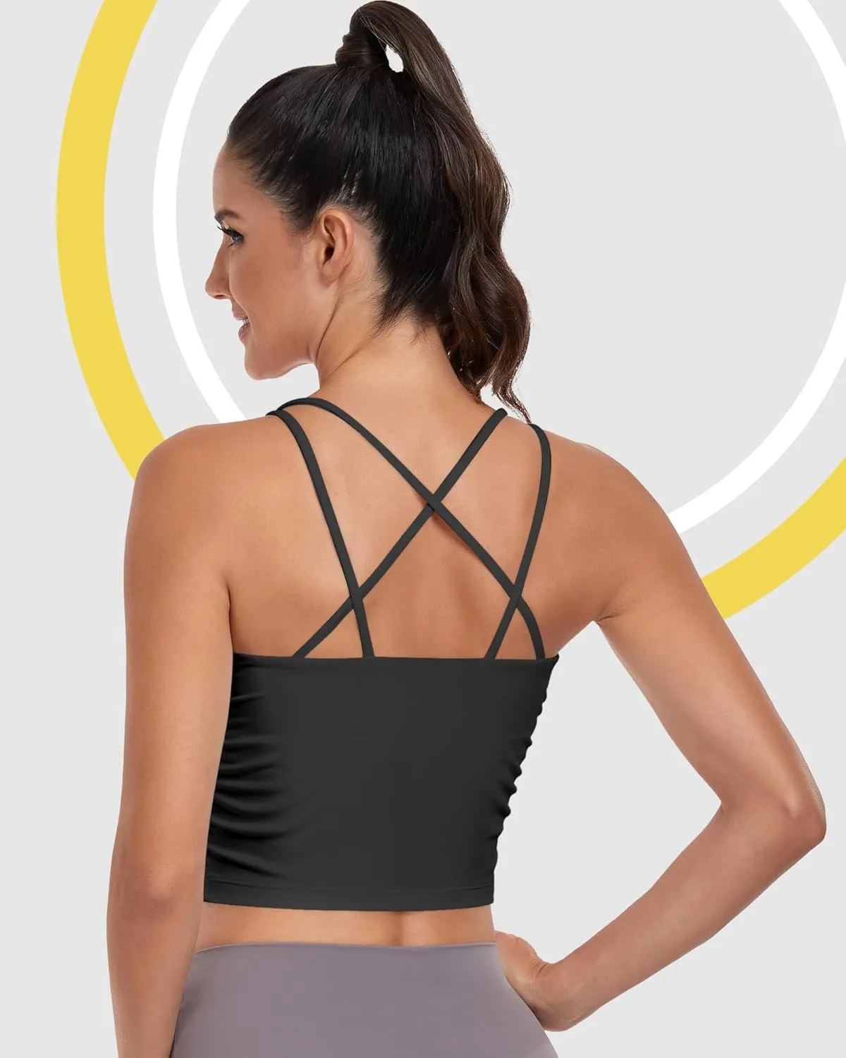 Sport Bra Tank Tops for Women,Ruched Criss Cross Back Longline Wirefree Workout Crop Tops Yoga Bra