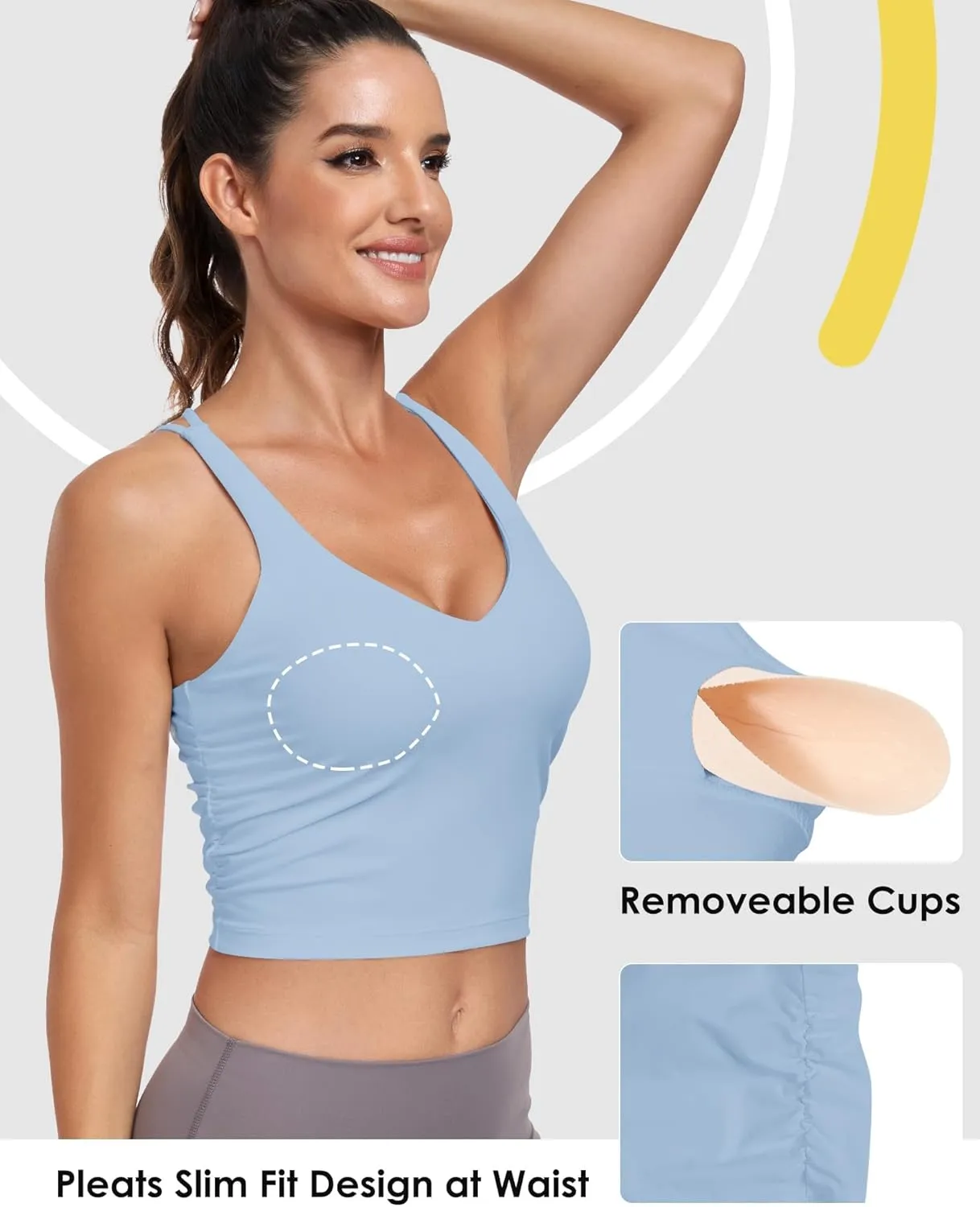 Sport Bra Tank Tops for Women,Ruched Criss Cross Back Longline Wirefree Workout Crop Tops Yoga Bra