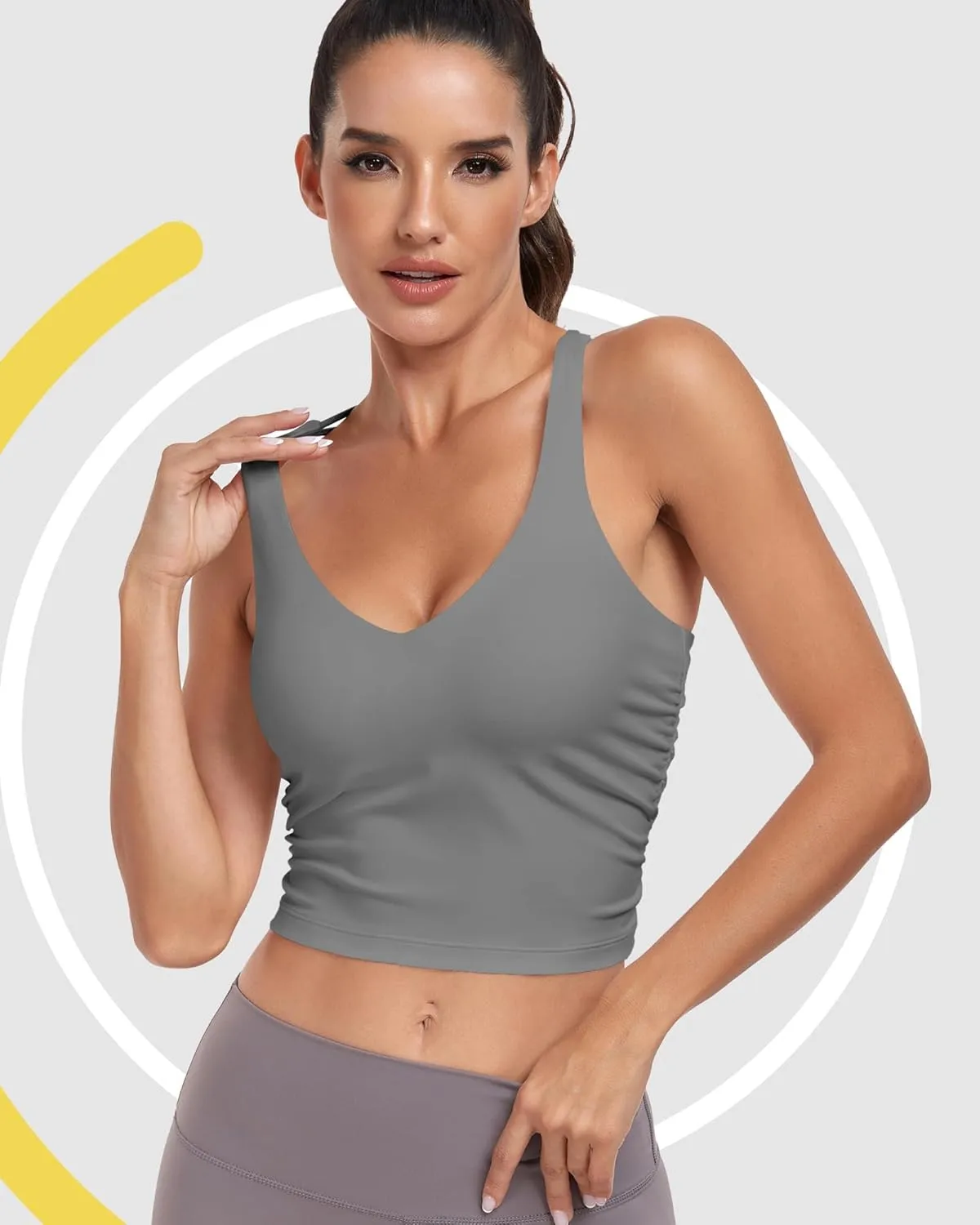Sport Bra Tank Tops for Women,Ruched Criss Cross Back Longline Wirefree Workout Crop Tops Yoga Bra