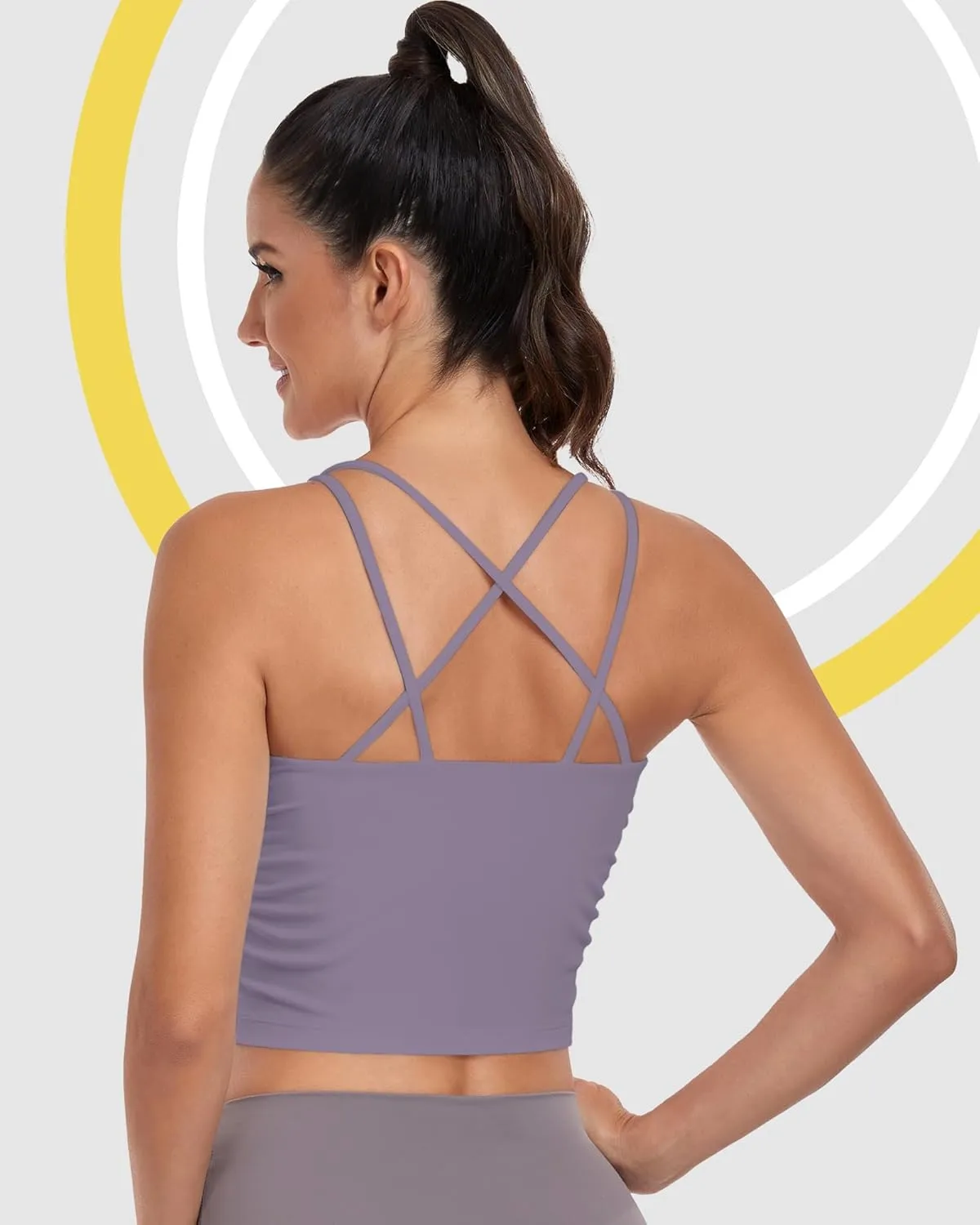 Sport Bra Tank Tops for Women,Ruched Criss Cross Back Longline Wirefree Workout Crop Tops Yoga Bra