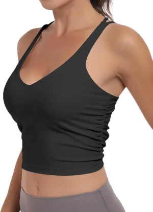 Sport Bra Tank Tops for Women,Ruched Criss Cross Back Longline Wirefree Workout Crop Tops Yoga Bra