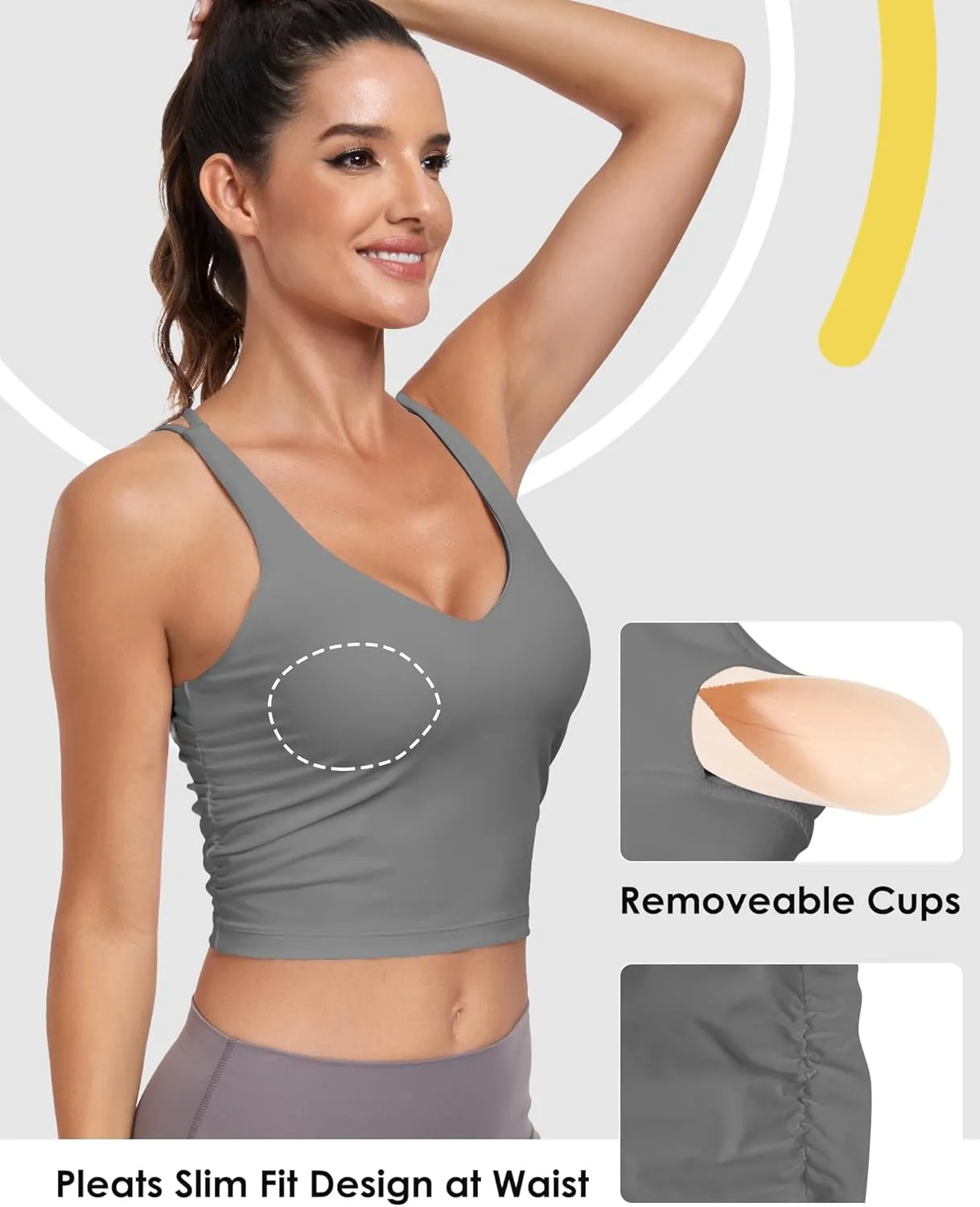 Sport Bra Tank Tops for Women,Ruched Criss Cross Back Longline Wirefree Workout Crop Tops Yoga Bra